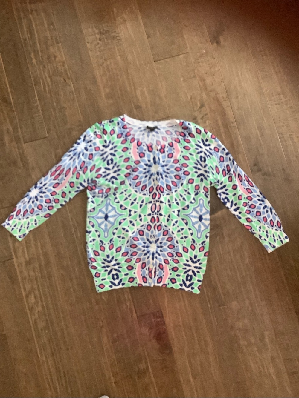 Talbots Multicolor Leaf-Pattern Lightweight  Cardigan- Blue, Pink & White, SP